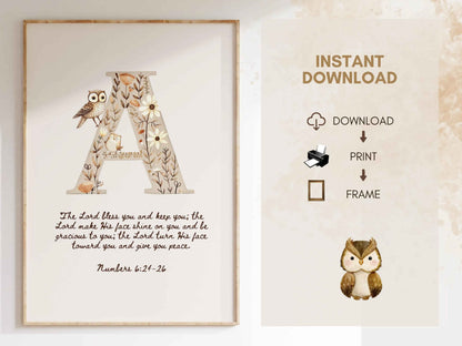 Letter A - The Blessing for Kids - Numbers 6:24-26 Wall Art