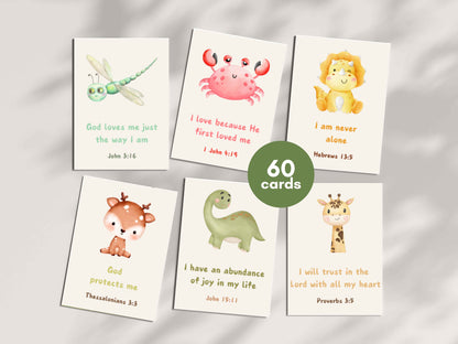 60 Christian Bible Verse Affirmation Cards for Kids