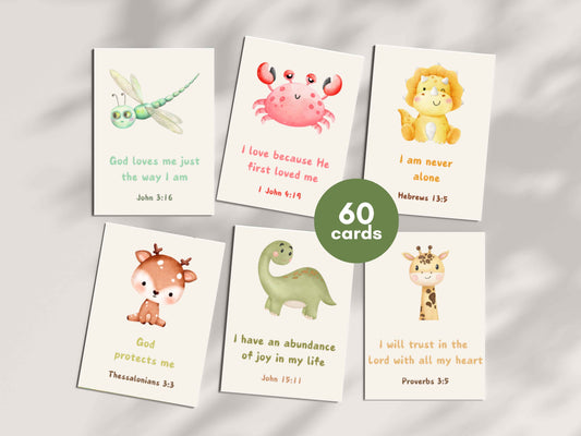 60 Christian Bible Verse Affirmation Cards for Kids