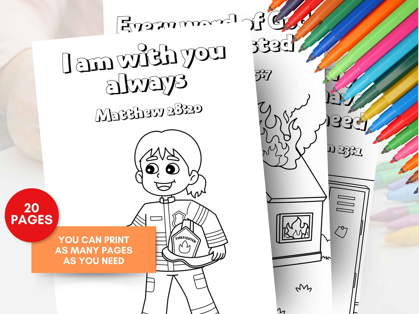 Bible Verse Coloring Pages for Kids - Firefighter Theme