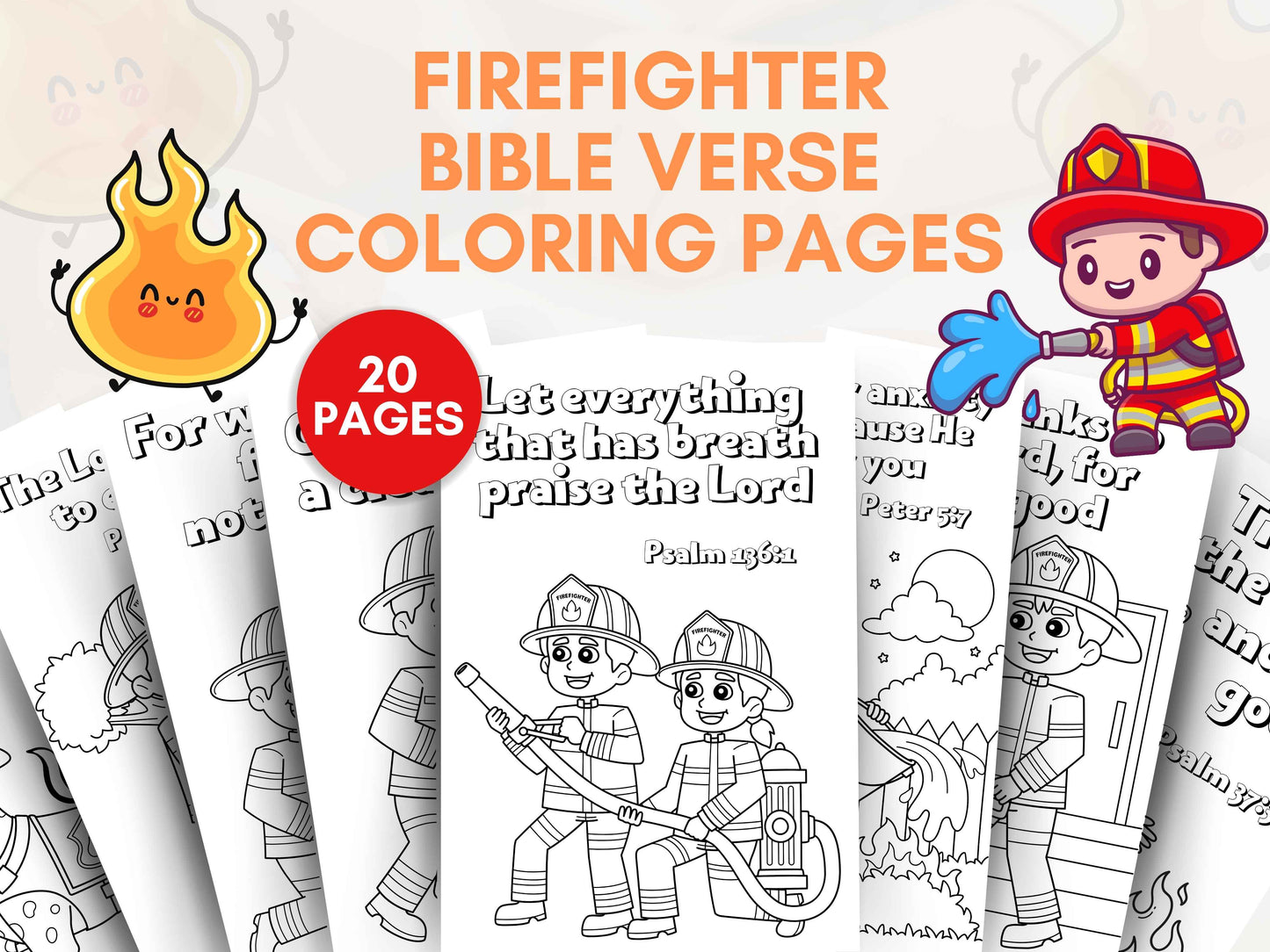 Bible Verse Coloring Pages for Kids - Firefighter Theme