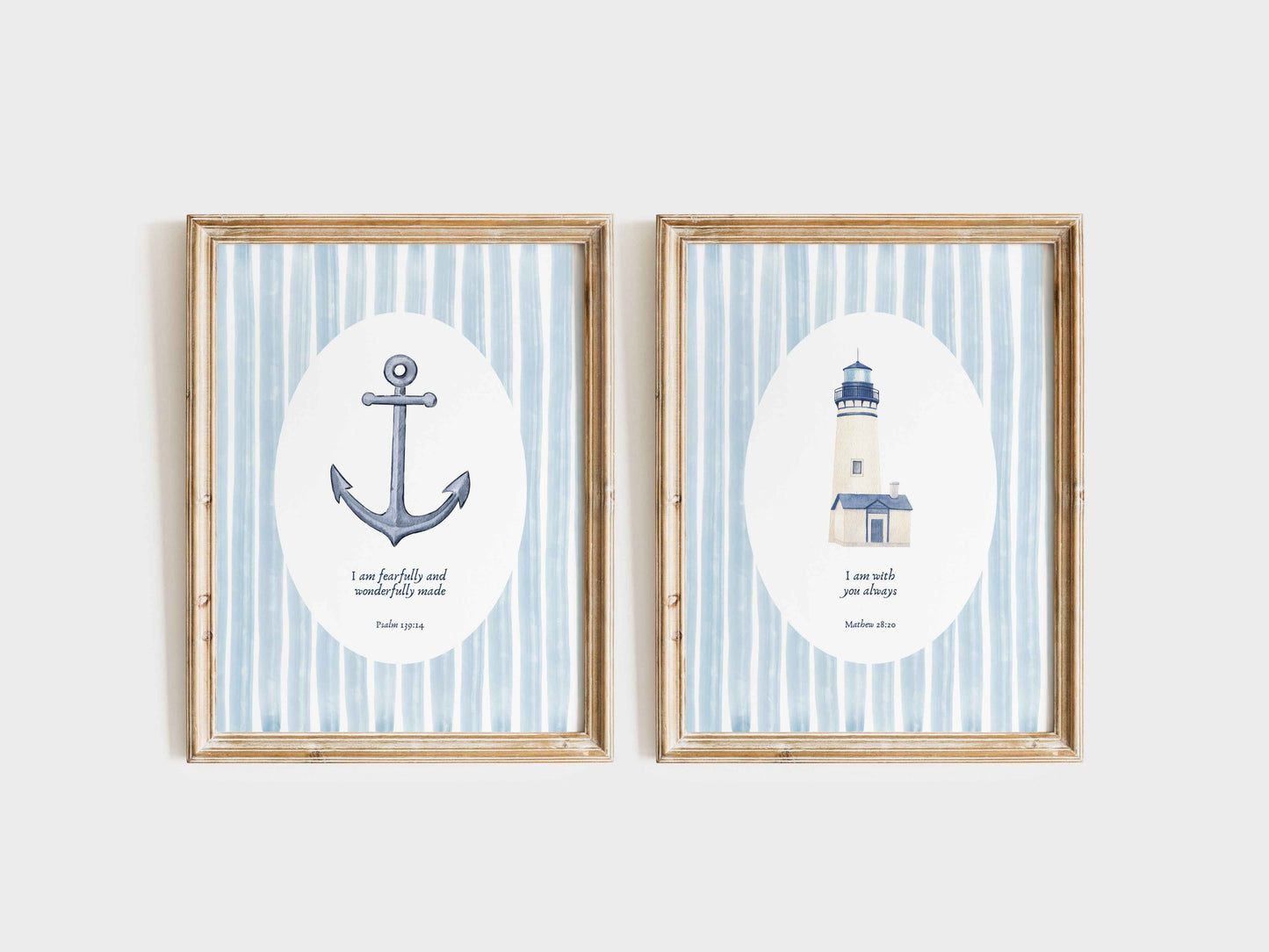 Coastal Bible Wall Art Verse Set of 2 | Psalm 139:14 & Matthew 28:20