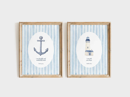 Coastal Bible Wall Art Verse Set of 2 | Psalm 139:14 & Matthew 28:20