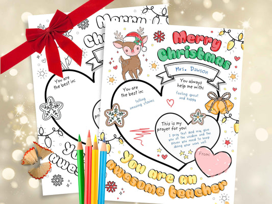 Christmas Teacher Appreciation Coloring Page including Prayer