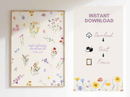 God is Within Her - Psalm 46:5 Wildflowers Poster