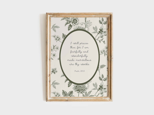 Fearfully and Wonderfully Made | Psalm 139 KJV Vintage Print