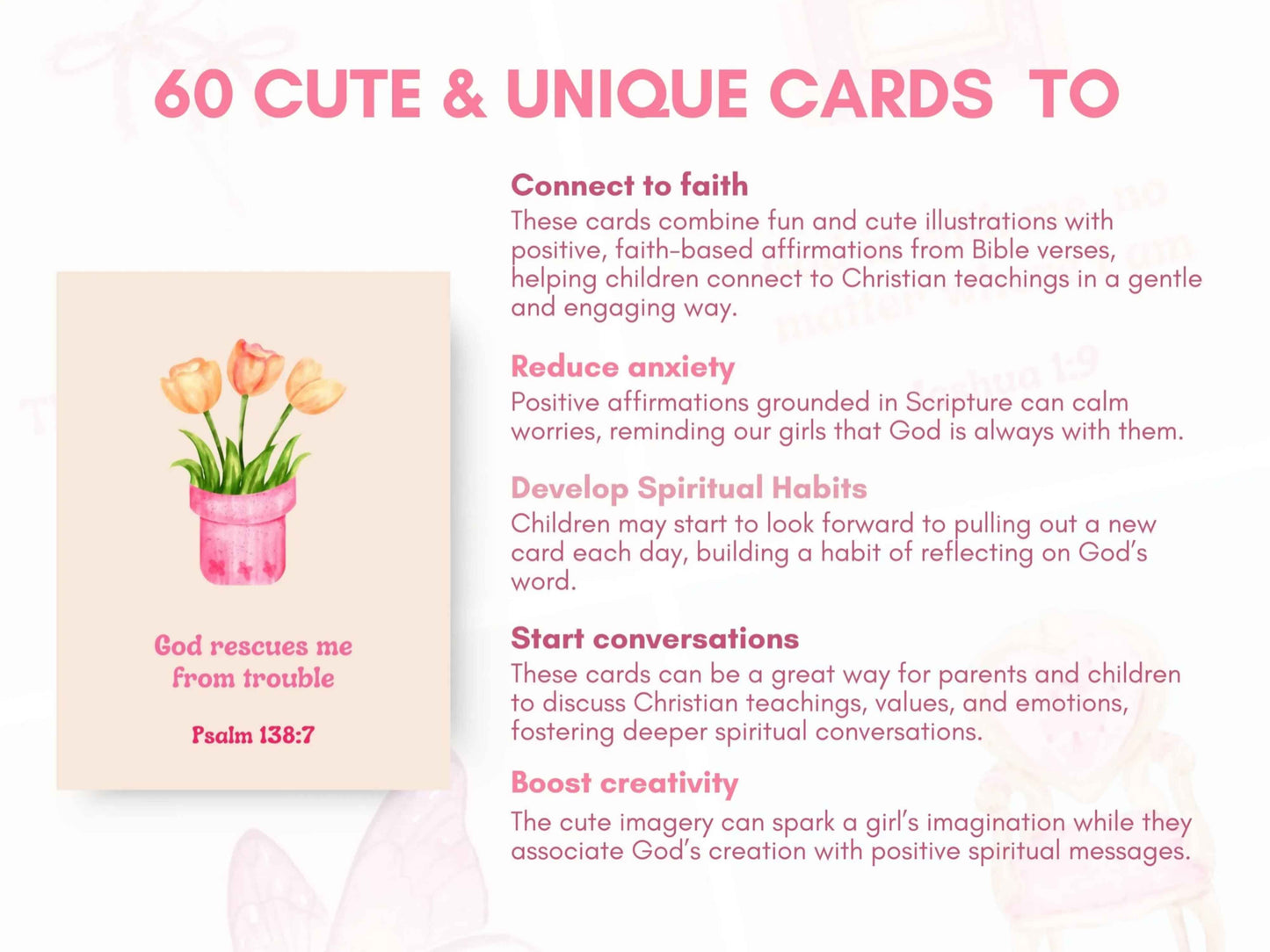 60 Christian Bible Verse Affirmation Cards for Little Girls