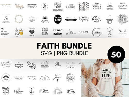 Set of 50 Christian SVG PNG Files Bundle