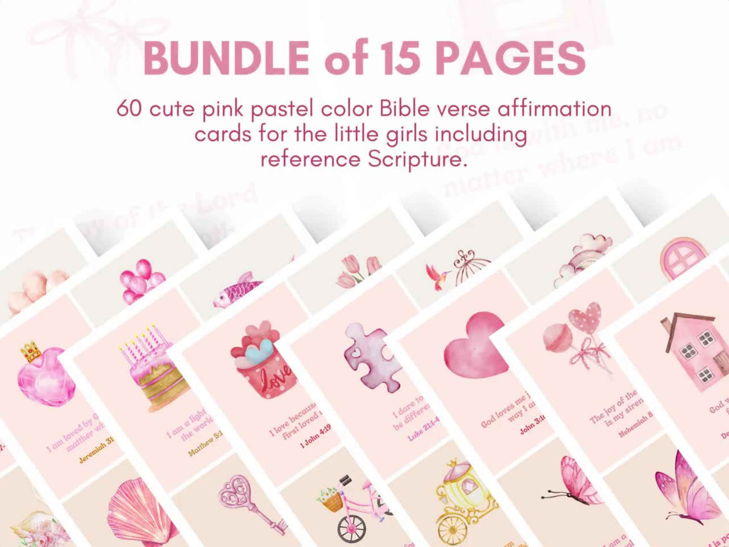 60 Christian Bible Verse Affirmation Cards for Little Girls