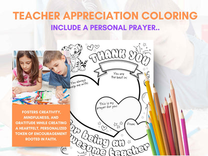 Teacher Appreciation Coloring Page including Prayer