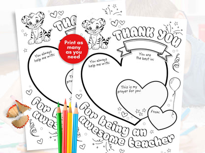 Teacher Appreciation Coloring Page including Prayer