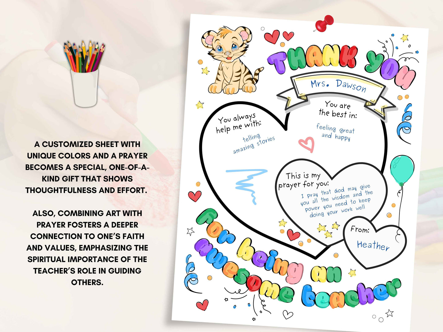 Teacher Appreciation Coloring Page including Prayer