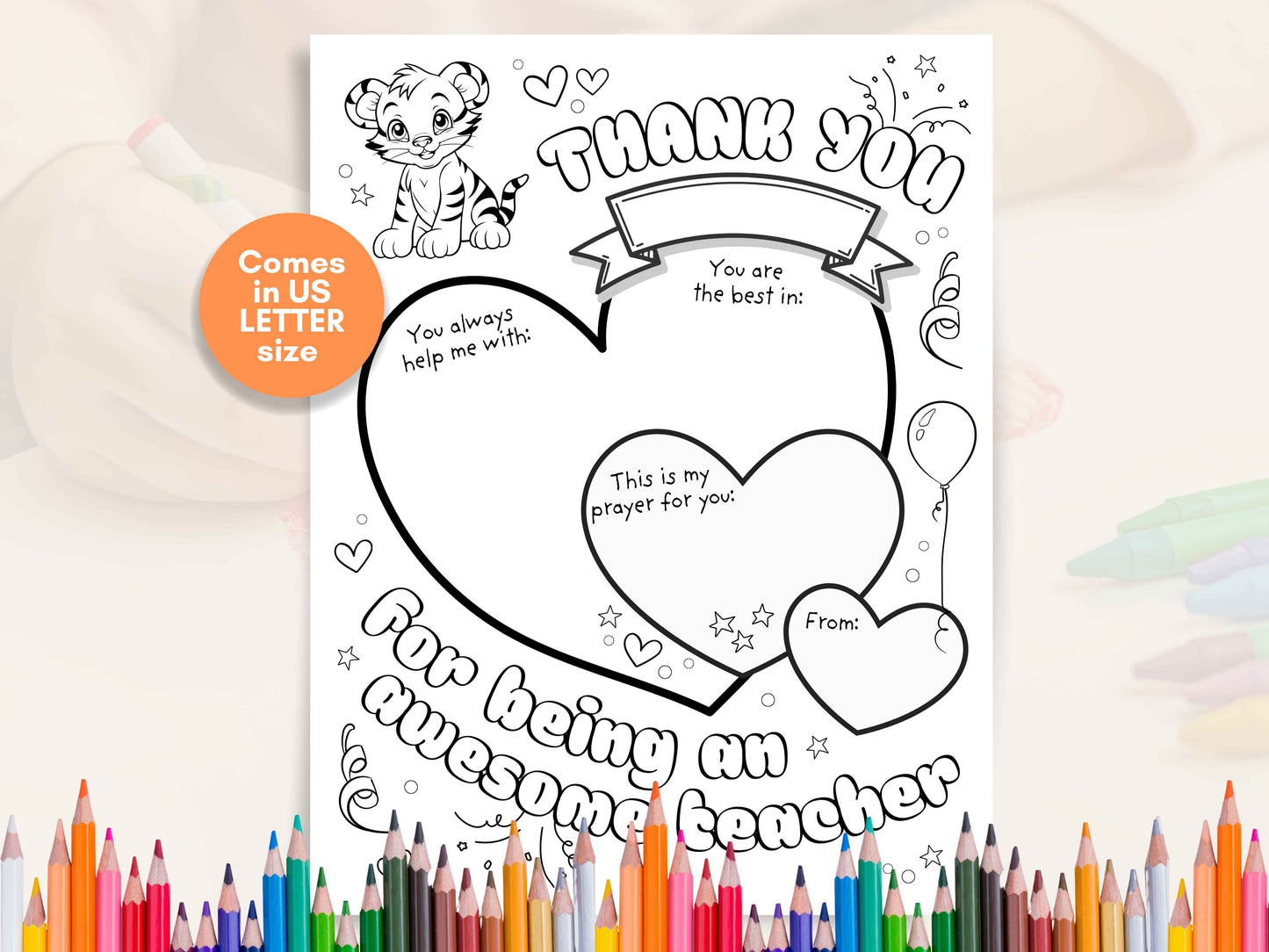 Teacher Appreciation Coloring Page including Prayer